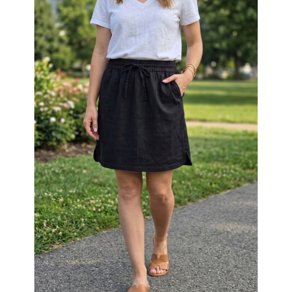 LOFT Black Cotton Drawstring Elastic Waist Pocket Mini Skirt M